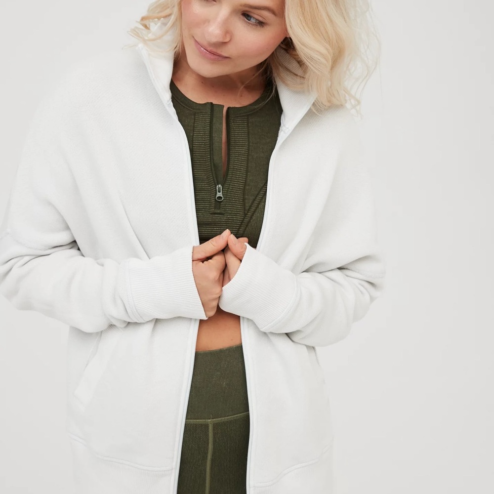 Aerie OFFLINE Full Zip Oversized Jacket Sweatshirt Grey Size Small